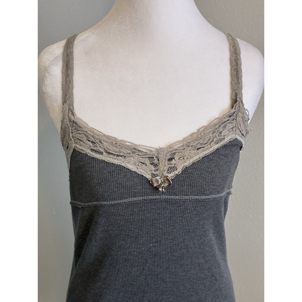 Vintage XOXO Babydoll Cami Top Ribbed Bella Swan Lace Trim Y2K Coquette Grunge S - Picture 15 of 16